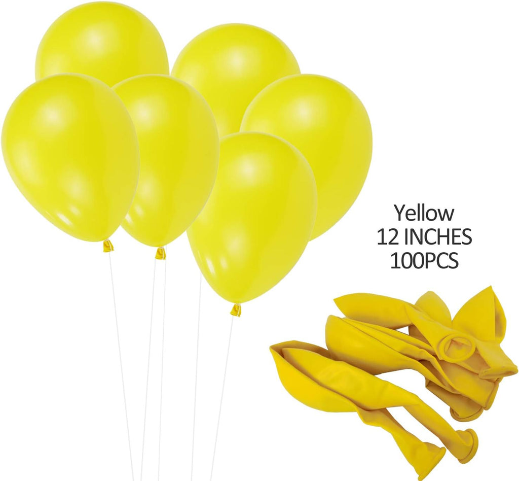 100 PCS 12 Inches Yellow Latex Balloons Large Thick Big Round Biodegradable Bulk Helium Gas or Air Inflated for Kids Birthday Graduation Wedding Party Halloween Christmas Decorations Supplies Favors