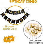 9 Pcs Happy Birthday Decoration Set – Black "Happy Birthday" Banner with Confetti Balloons and Ribbon – Birthday Party Decoration for All Ages