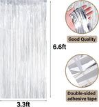 Metallic Tinsel Foil Fringe Curtains Party Photo Backdrop – 2-Piece Set, Size 100 x 200 cm, Silver