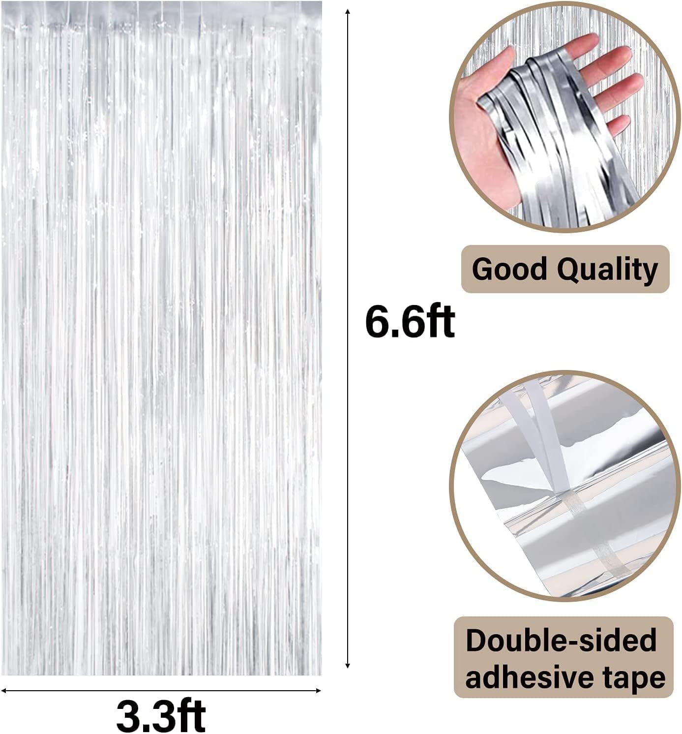 Metallic Tinsel Foil Fringe Curtains Party Photo Backdrop – 2-Piece Set, Size 100 x 200 cm, Silver
