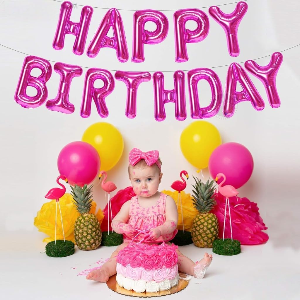 Pink Happy Birthday Balloons Banner - 16 Inch | Happy Birthday Sign Balloons for Happy Birthday Decorations | Happy Birthday Party Decoration | Happy Birthday Banner for Birthday Party Decoration