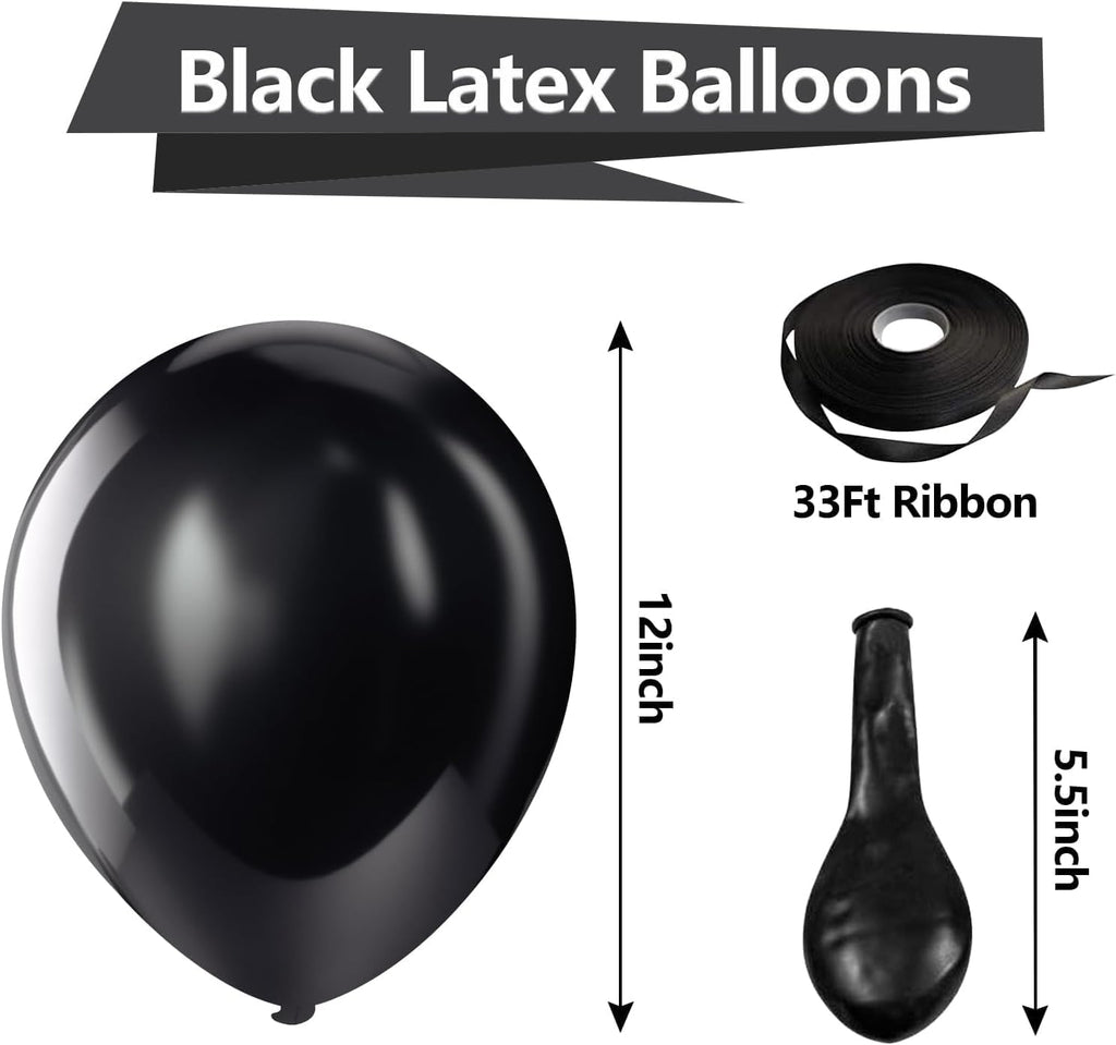 Black Balloons Latex Party Balloons – 100 Pack, 12 Inch Round Helium Balloons for Black Themed Wedding, Graduation, Anniversary, Birthday Party Backdrop Decorations