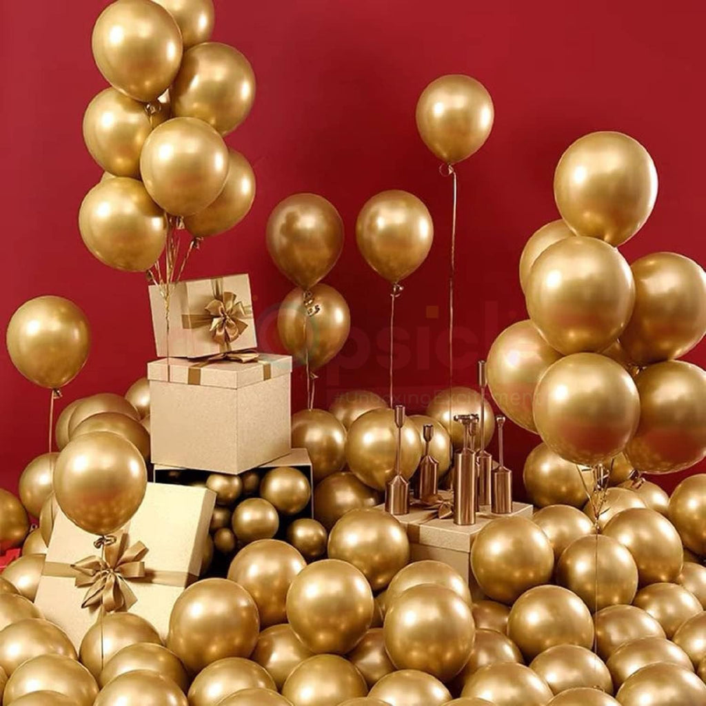 Golden Metallic Balloons for Decoration, Shiny Gold Latex Balloons for Birthday, Anniversary, Wedding, Baby Shower, Bachelorette, Festival Decor – Pack of 50