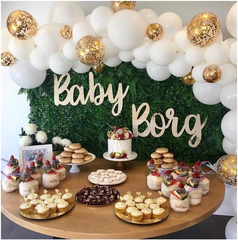 Confetti Balloons 12" Party Latex Birthday Baby Shower Wedding for More Parties 50 Pcs Pack-White, Gold, Golden Confettii with Ribbon