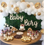 Confetti Balloons 12" Party Latex Birthday Baby Shower Wedding for More Parties 50 Pcs Pack-White, Gold, Golden Confettii with Ribbon