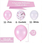 Pink and White Confetti Party Balloons Pack of 30 | Light Pink and White Confetti Latex Balloon Decorations Supplies | Great for Birthday Party Backdrop, Baby Bridal Shower, Wedding
