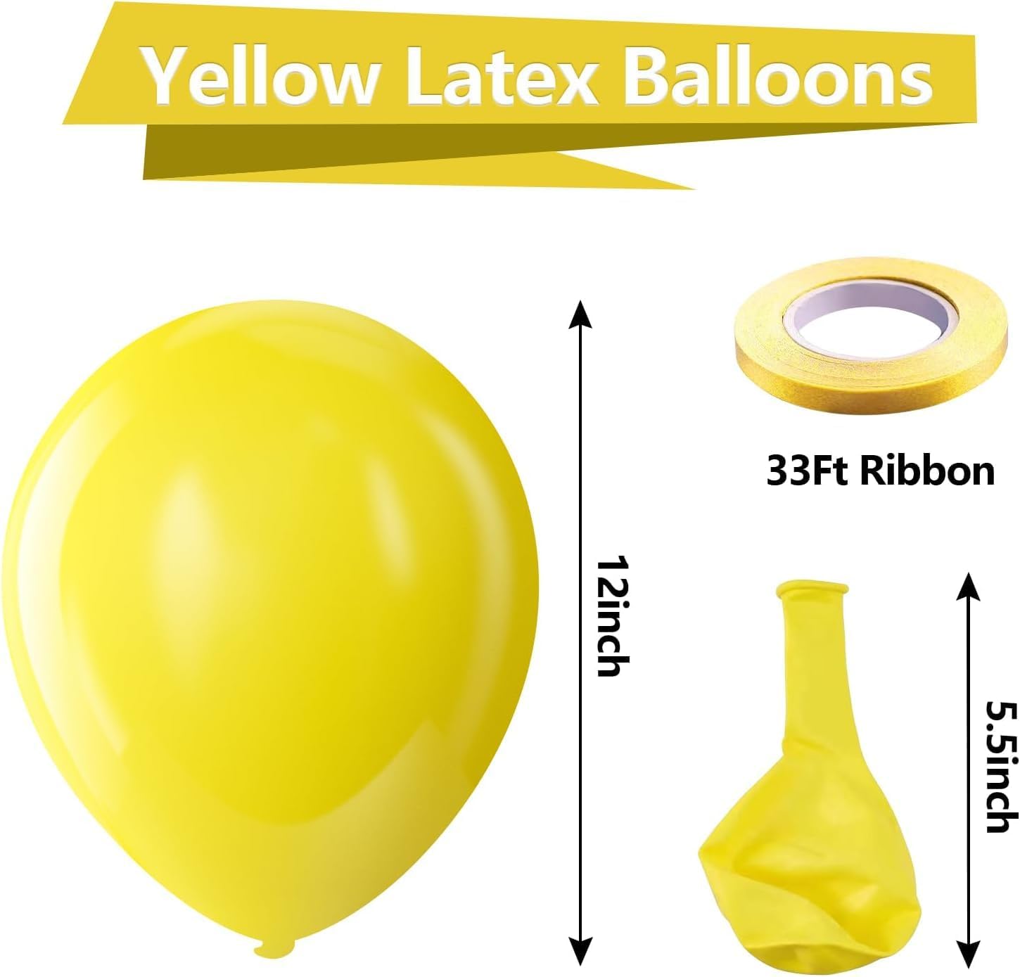 Yellow Balloons Latex Party Balloons - 100 Pack 12 inch Round Helium Yellow Balloons for Birthday Sunflower Party Decorations