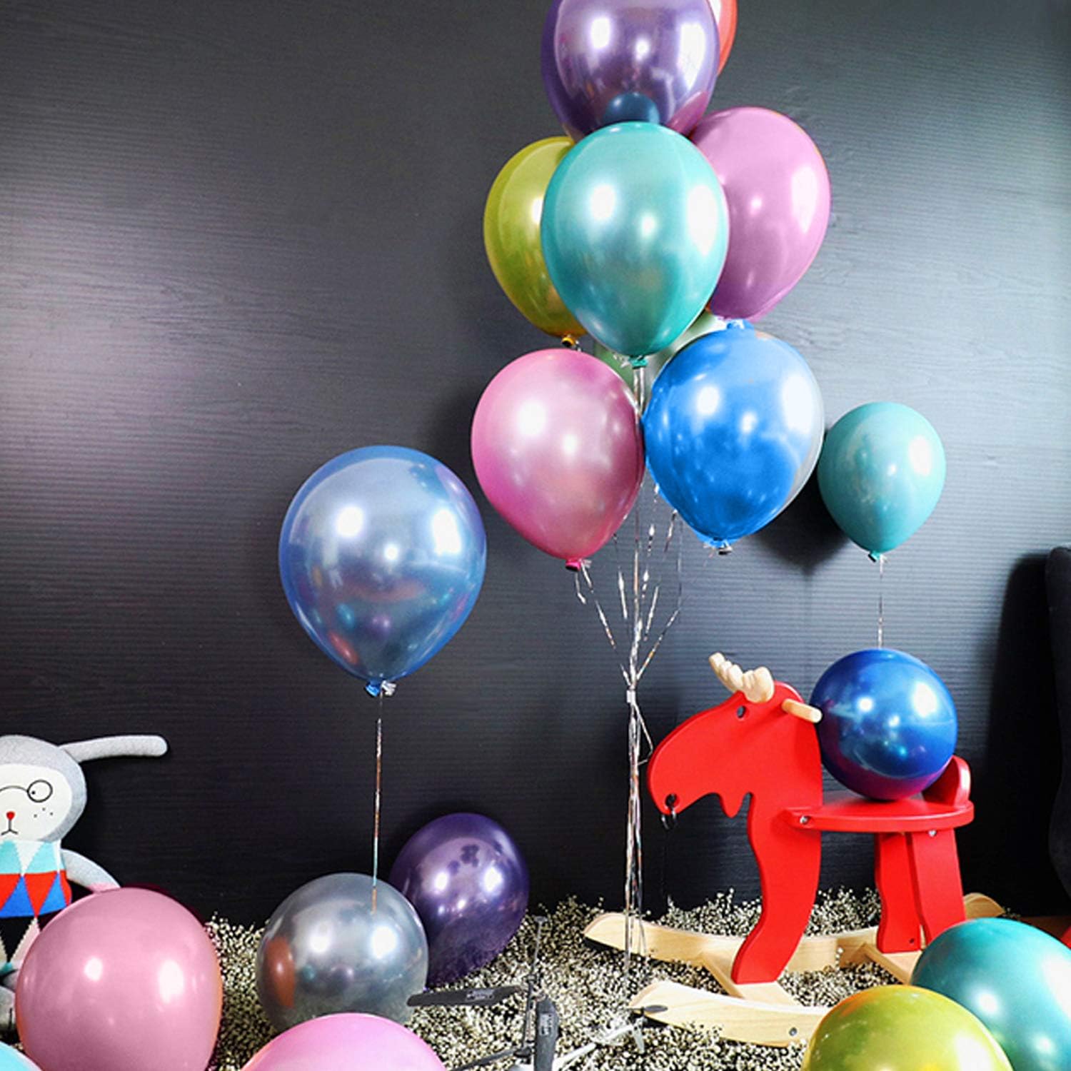 100 PCS 12 Inches Large Big Round Metallic Pearlescent Pearlized Rainbow Assorted Color Biodegradable Latex Balloons Bulk Helium Gas or Air Inflated for Kids Birthday Party Decorations Supplies Favors