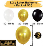 Gold and Black Party Balloons – Pack of 50 | White Latex Balloons | Gold Party Decorations | Chrome Latex Balloons for Birthday, Bachelorette Decor, Bridal Shower, Home, Office Decor Supplies Kit