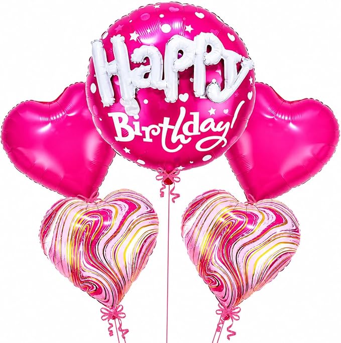 Happy Birthday Theme 5 Pcs Foil Balloon Set – Decorative Balloons for Party Decorations