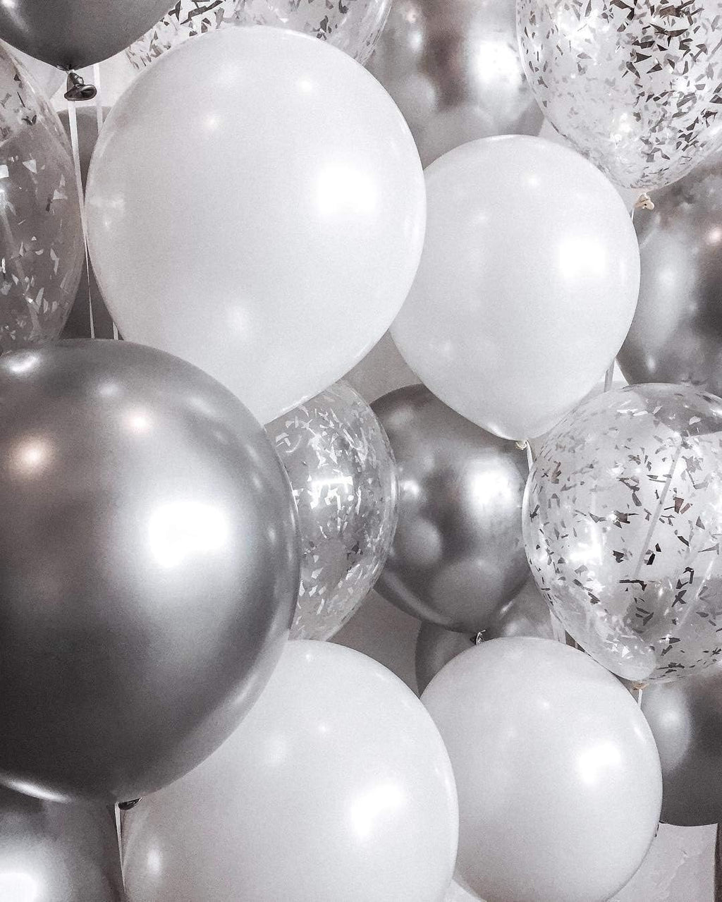 White Chrome Silver Confetti Balloons Bouquet 24PCs for Wedding Bridal Shower Birthday Pa