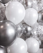 White Chrome Silver Confetti Balloons Bouquet 24PCs for Wedding Bridal Shower Birthday Pa