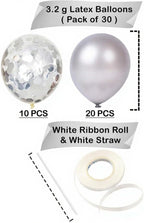 Silver and Silver Confetti Latex Balloons Kit - Pack of 30 | Latex Silver and Confetti Balloons for Birthday | Shiny Silver Confetti Balloons for Wedding Decorations, Anniversary, Bridal, Baby Shower