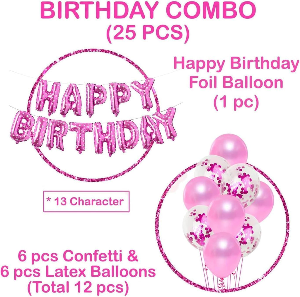 25Pcs Decoration Set – Foil Balloons, Latex Balloons, and Ribbon | Party Decoration for Girls | Pink Balloons