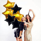 Gold and Black Star Foil Balloon Set - 6 Pack, 18 Inch | Twinkle Little Gold Black Party Balloons for Birthday Decoration | Star Shaped Helium Balloons for Wedding, Engagement, Bridal Baby Shower