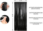 3 pcs 3ftx6ft Metal Black Foil Fringe Curtains Happy Birthday Party, Anniversary, Bachelorette, Baby Shower, Bridal Shower Decoration Item - Pack of 3