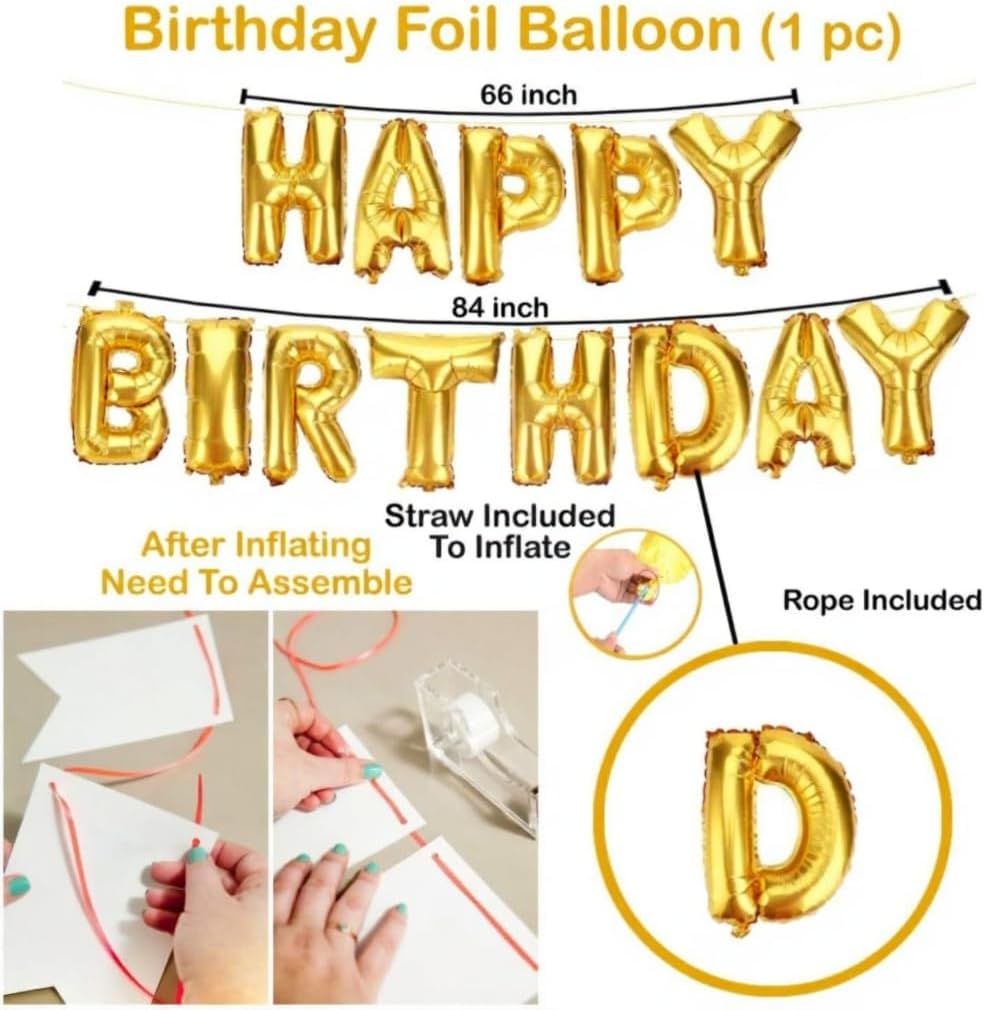 25Pcs Golden Happy Birthday Foil Balloon, Confetti and Metallic Balloons Combo for Birthday Decoration Items for Kids