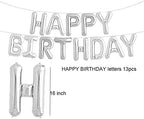Silver Happy Birthday Balloons 13pcs Letters, 2pcs Giant Star Foil, 4pcs Confetti, 9pcs Latex Party Decorations