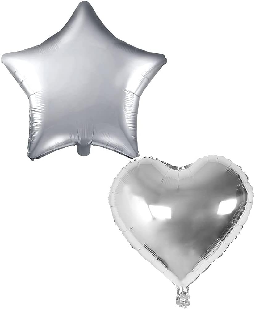 Party Mix Silver Metallic, Confetti and Foil Balloons for All Kind of Balloon Party Decorations (Silvery), 14 Pieces Combo