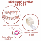 Set of 2 Pcs Combo Rose Gold Happy Birthday Foil balloons Banner with Gluedot for Birthday decoration/rose gold balloon/rose gold birthday/rose gold birthday decorations