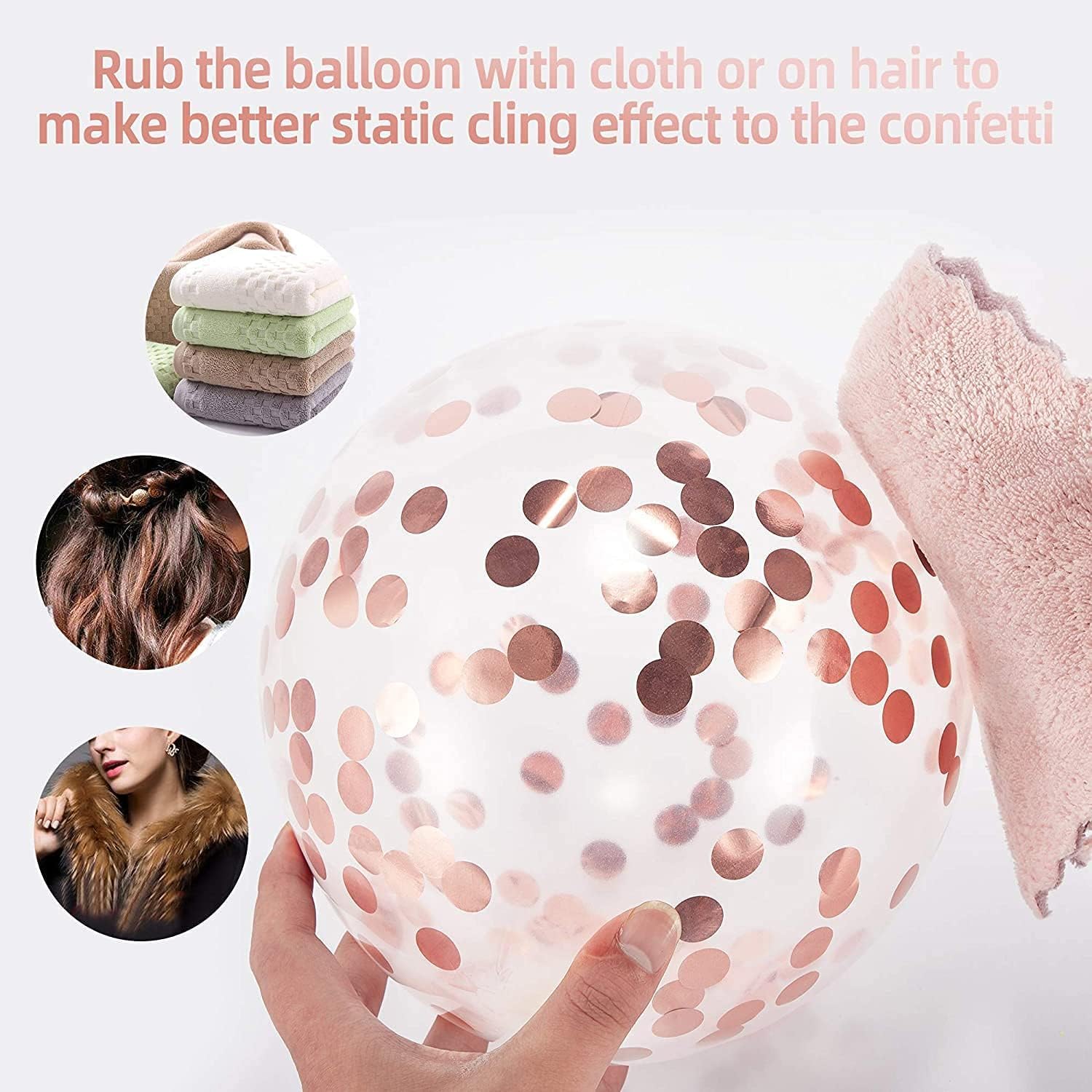 50 Pcs Rose Gold and White Confetti Balloons – 40 Pcs Set (15 Rose Gold, 15 White, 10 Confetti) – Perfect for Birthday, Baby Shower, Anniversary Parties – Unisex-Kids