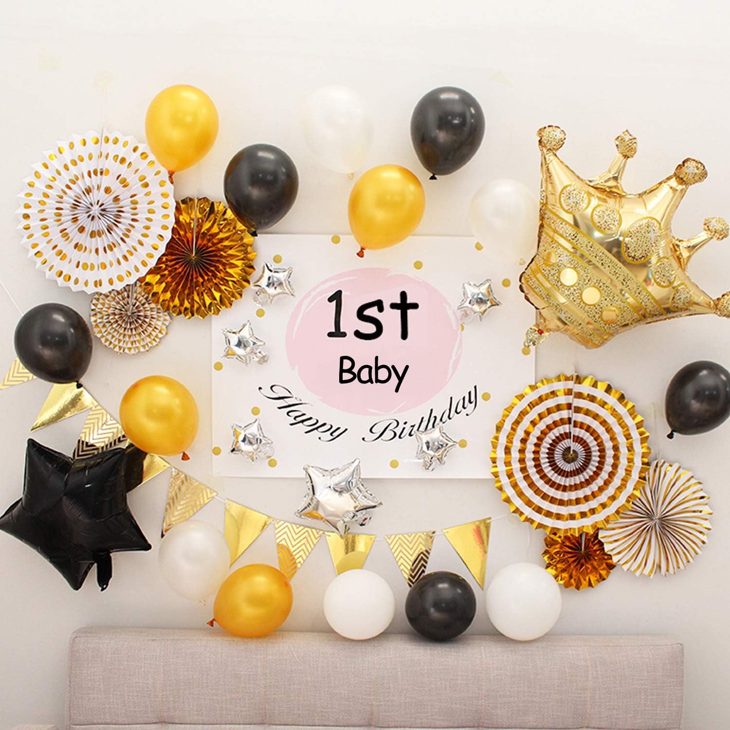 100 PCS 12 Inches Metallic Gold Latex Balloons Large Thick Big Round Shining Pearlescent Golden Color Biodegradable Bulk Helium Gas or Air Inflated for Kids Birthday Party Decorations Supplies Favors