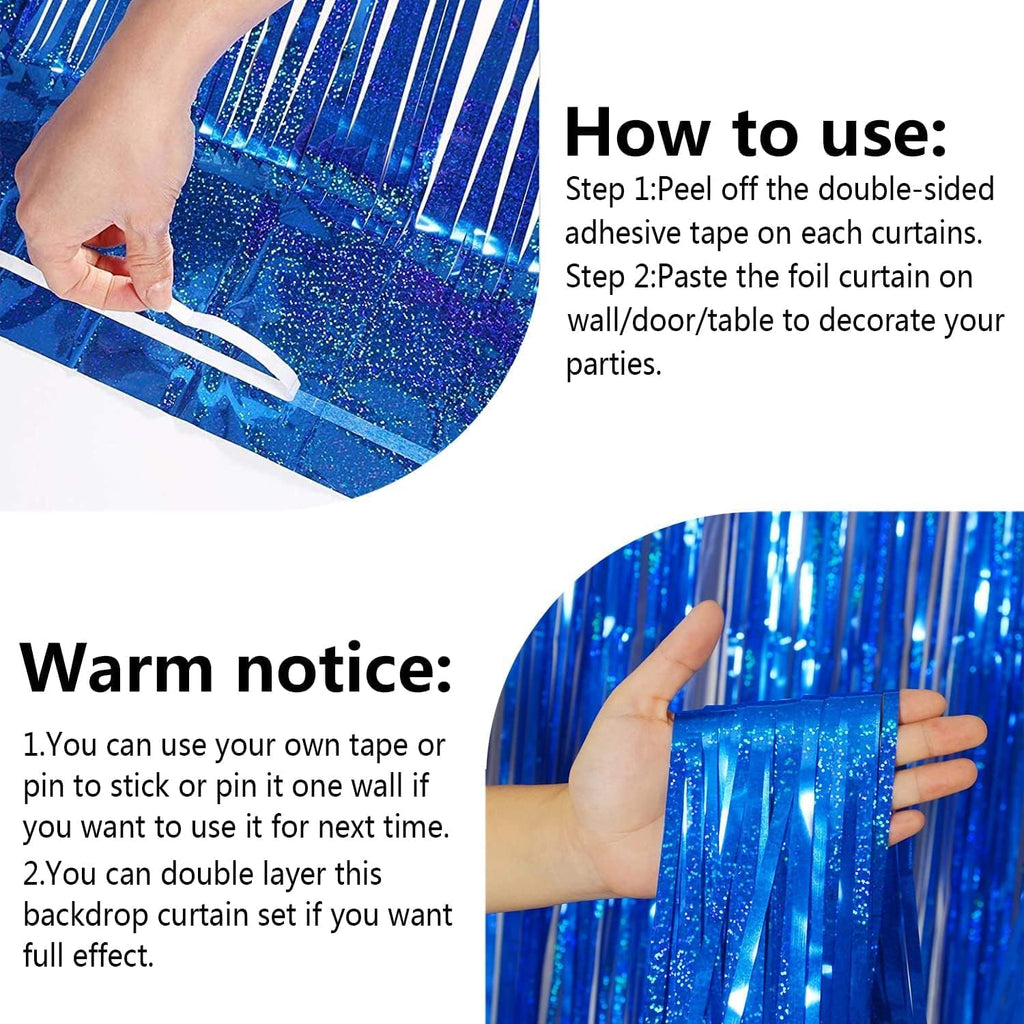2 Packs – Royal Blue Metallic Tinsel Foil Fringe Curtains (3.2 ft x 6.6 ft) Perfect for photo booth props and backdrop decoration for birthdays, weddings, engagements, bridal showers, baby showers, ba