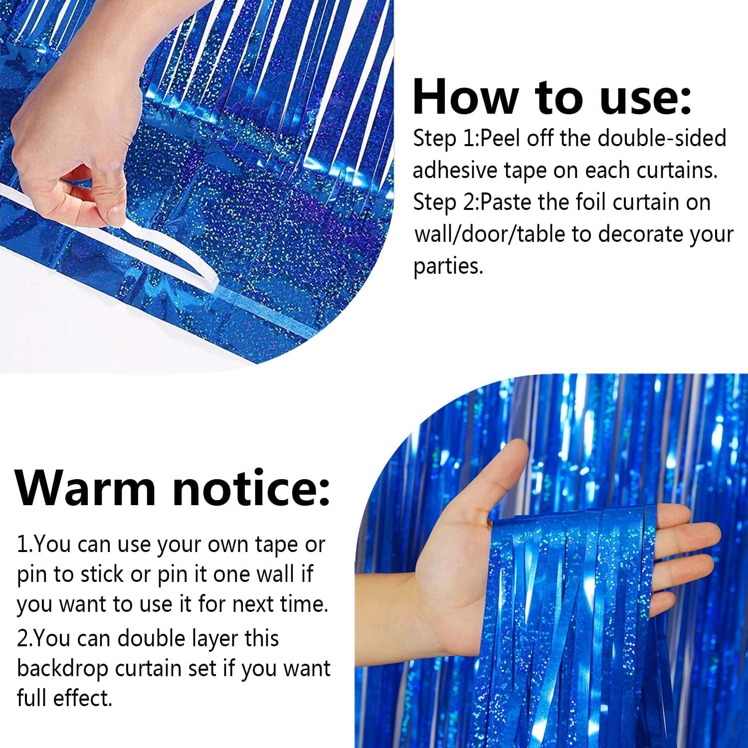 2 Packs – Royal Blue Metallic Tinsel Foil Fringe Curtains (3.2 ft x 6.6 ft) Perfect for photo booth props and backdrop decoration for birthdays, weddings, engagements, bridal showers, baby showers, ba