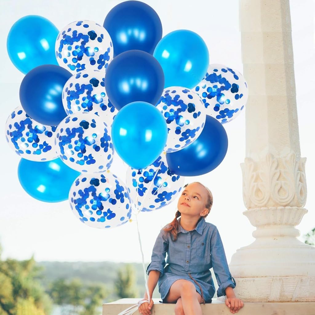 Shades of Blue Balloons Set – Pack of 30 Blue Latex Balloons | Blue Confetti Balloons, Under the Sea Balloons | Blue and White Party Balloons for Baby Shower, Birthday, Blue Party Decorations