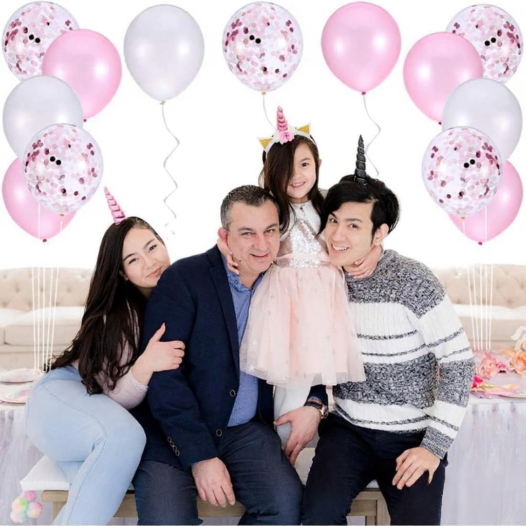 Pink and White Confetti Party Balloons Pack of 30 | Light Pink and White Confetti Latex Balloon Decorations Supplies | Great for Birthday Party Backdrop, Baby Bridal Shower, Wedding