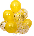 50 12-inch Latex Balloons, 25 Pearlized Pearlescent Gold+25 Transparent with Confetti Large Thick Big Round Shining Biodegradable Bulk Helium Gas Air Inflated Kids Birthday Wedding Party Decorations