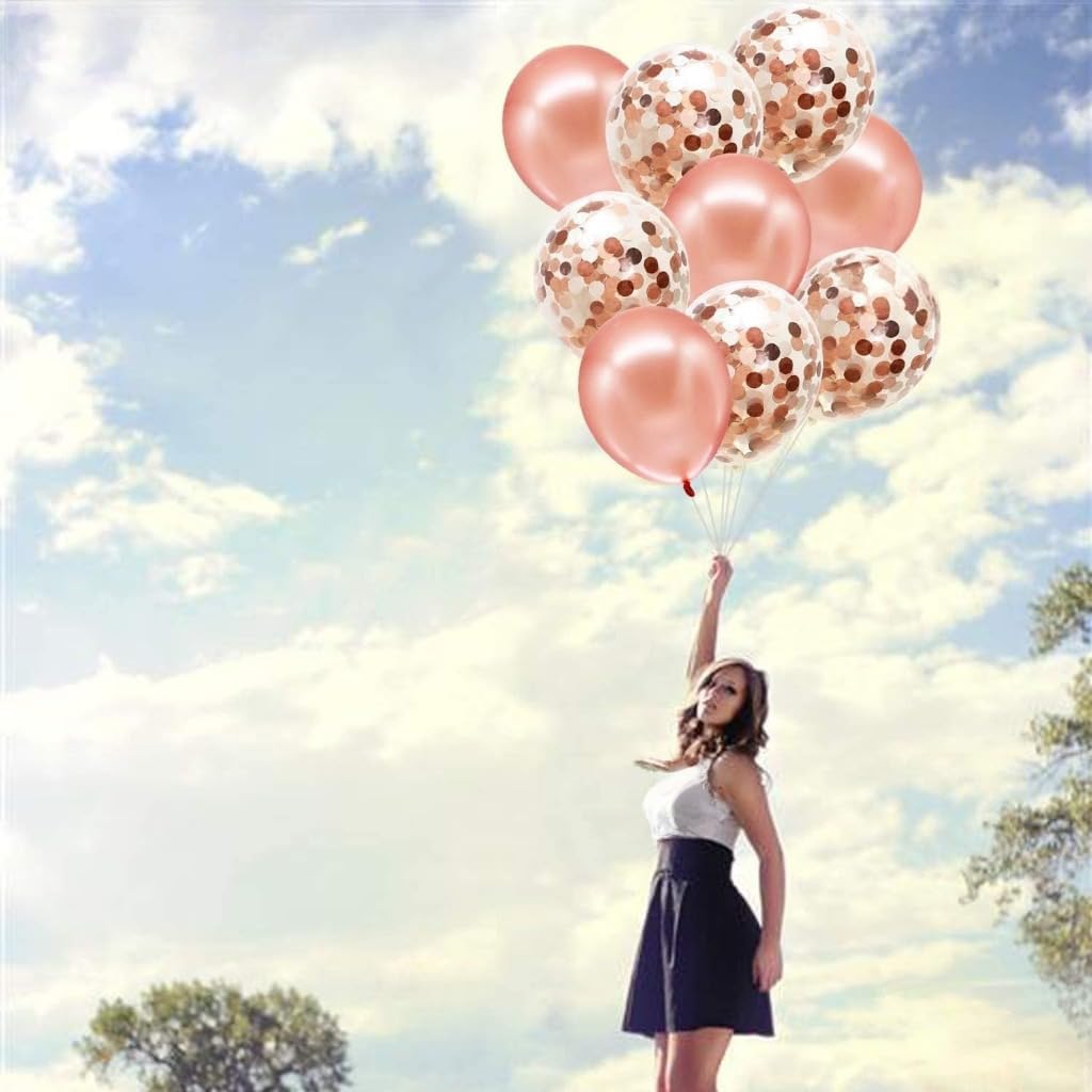 Rose Gold Confetti Balloons – Pack of 30, 12 Inch | Great for Bridal Shower Decorations, Birthday Parties | Pre-filled Rose Gold Confetti Latex Balloons for Weddings & Events