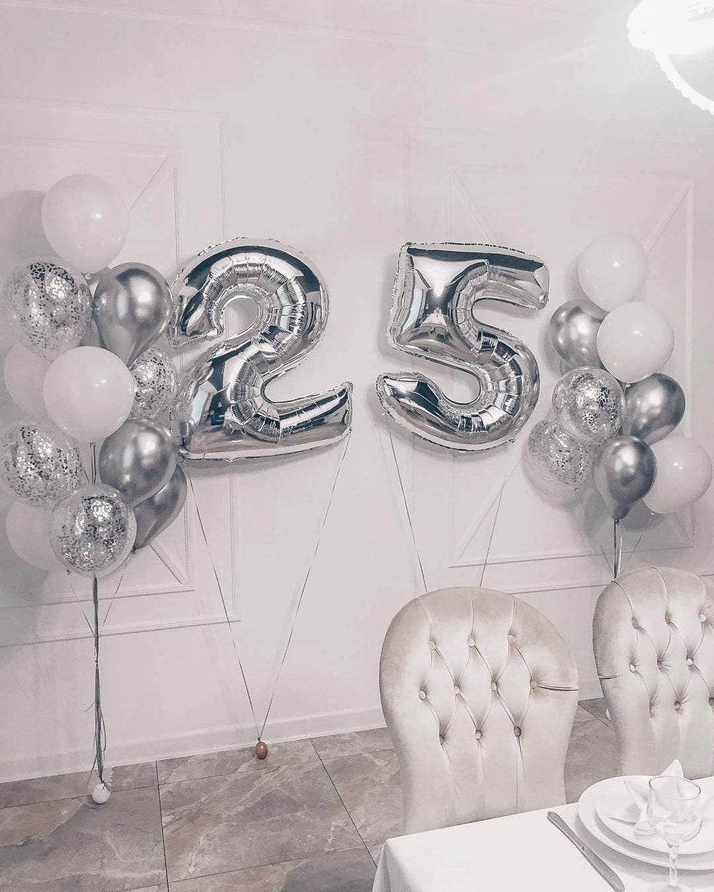 White Chrome Silver Confetti Balloons Bouquet 24PCs for Wedding Bridal Shower Birthday Pa