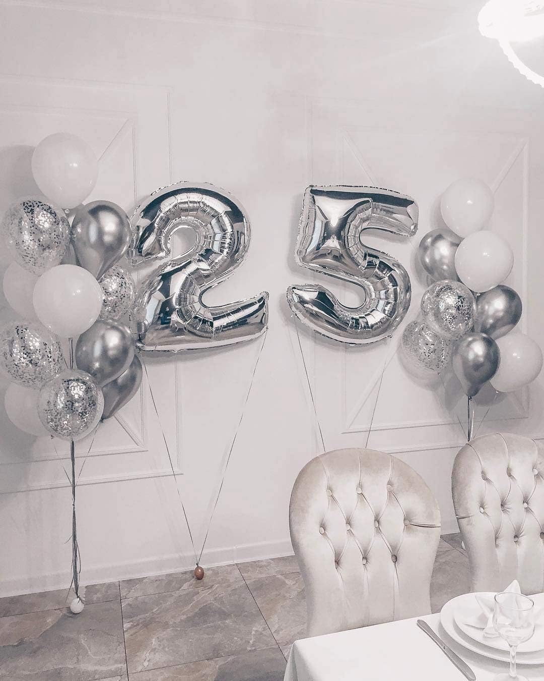 White Chrome Silver Confetti Balloons Bouquet 24PCs for Wedding Bridal Shower Birthday Pa