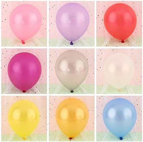 100 PCS 12 Inches Large Big Round Shiny Pearlescent Pearlized Rainbow Assorted Color Biodegradable Latex Balloons Bulk Helium Gas or Air Inflated for Kids Birthday Party Decorations Supplies Favors