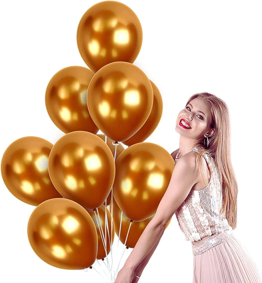 Golden Metallic Balloons for Decoration, Shiny Gold Latex Balloons for Birthday, Anniversary, Wedding, Baby Shower, Bachelorette, Festival Decor – Pack of 50