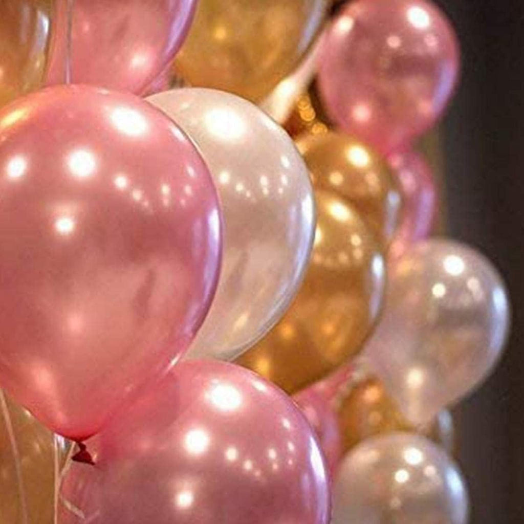 Pink, Golden, and White Metallic Balloons – 50 Pcs for Birthday Decoration or General Party Use