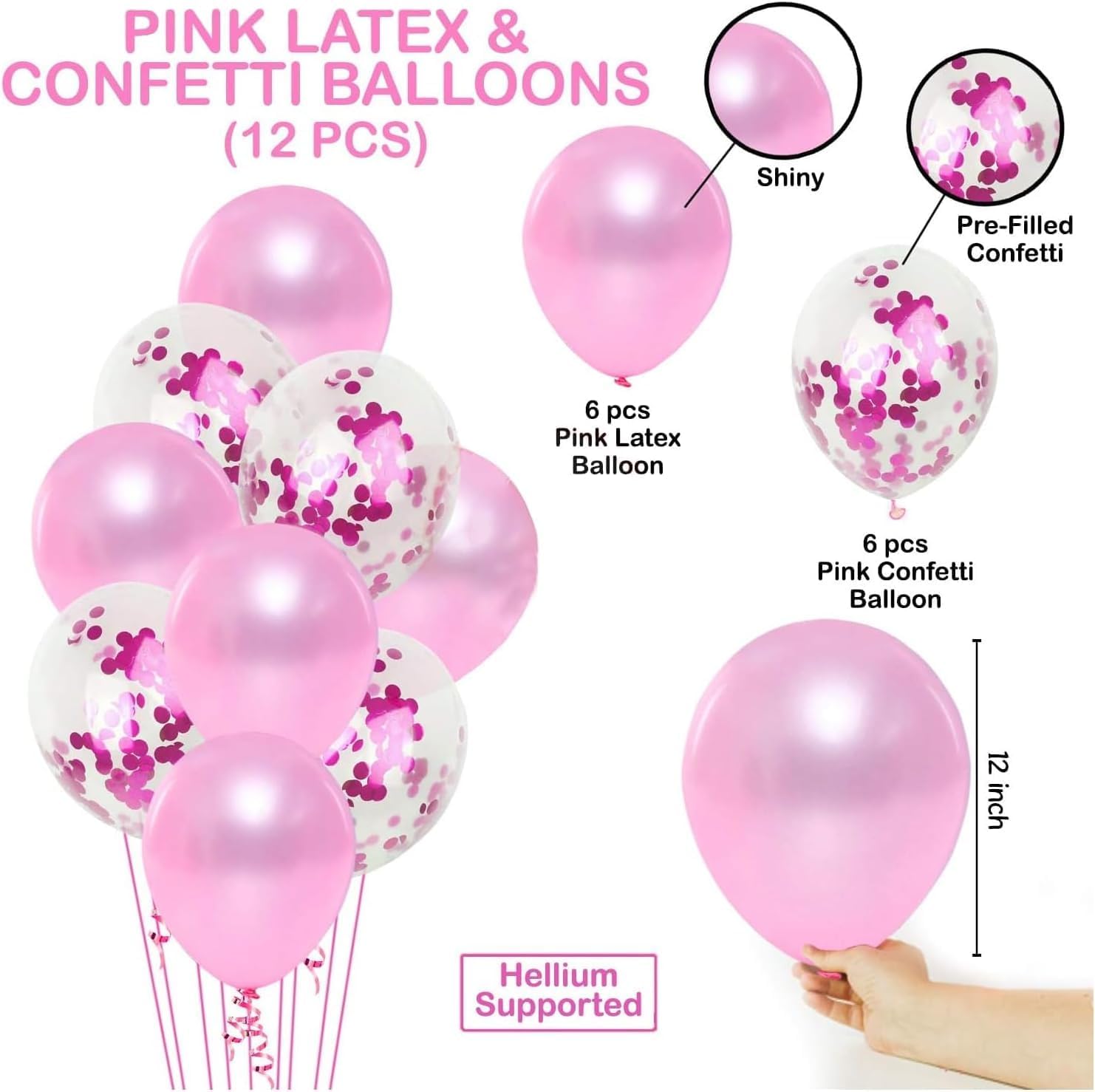 25Pcs Decoration Set – Foil Balloons, Latex Balloons, and Ribbon | Party Decoration for Girls | Pink Balloons
