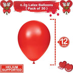 Red Latex Balloons Kit - Pack of 30 | Bright Red Balloons for Wedding Decorations | Chrome Latex Ruby Red Party Balloons for Birthday, Anniversary, Valentines Decoration, Proposal, Christmas