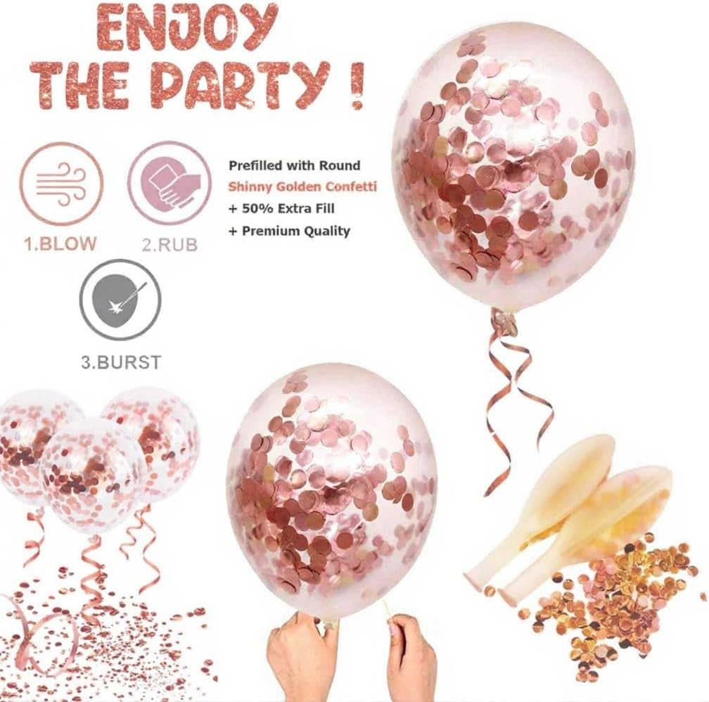 Pack of 18 Pcs Rose Gold Latex & Confetti Balloons for Birthday Decoration Items/Balloons for Birthday Party