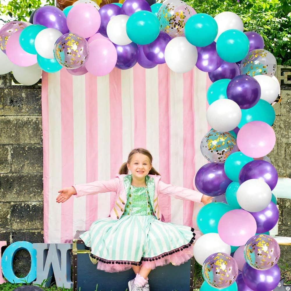 Unicorn Mermaid Latex Balloons 50Pack,12 Inch Gold Confetti Party Balloons, Light Pink Blue Purple Assorted with 2 Rolls Ribbon for Parties, Birthday.