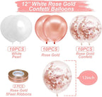 Rose Gold Happy Birthday Balloon Banner with White and Rose Gold Confetti Balloons – Perfect decoration for women’s and girls’ birthday parties.