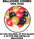 Golden Red Black Balloons - 100 pcs for Happy Birthday Balloon Decoration for Boys, Men, Husband/Balloon Garland Kit/Metallic Helium Balloons/Balloon Items for Décor
