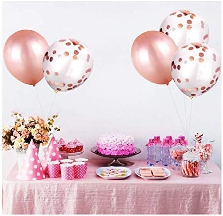 20 PCS Rose-Gold Confetti Balloons for Party 12 Inch Hazy Clear Balloon with and Metallic Latex Baby Shower Birthday Wedding Proposal Decoration Supply - Rose Gold