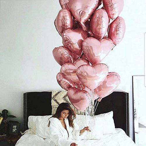 25pcs Heart Shape Foil Mylar Balloons Pink 18" for Birthday Party Decorations, Wedding Decor, Engagement Party, Holiday, Baby Show
