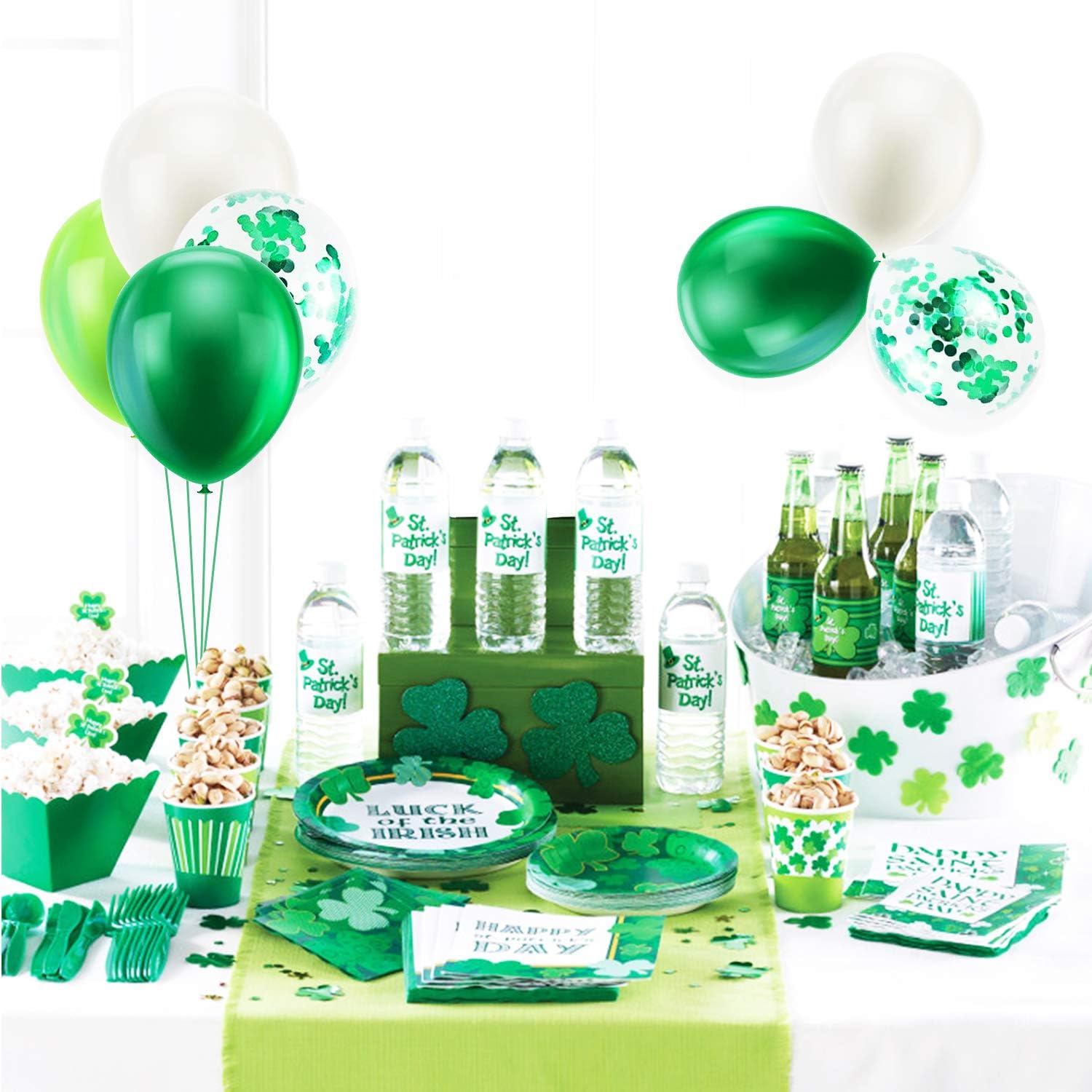 40Pcs 12 Inches St. Patrick'S Day Latex Balloons Confetti Balloons Set - Green & White Balloons Helium Balloons For Saint Patty'S Day Irish Party Decorations Supplies