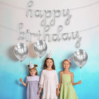 Silver Balloon Banner – 16 Inch | Happy Birthday Cursive Sign, Banner, Decorations, Balloons, Party Décor