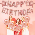 Happy Birthday Rose Gold Balloons – Large, Pack of 25 | Rose Gold Happy Birthday Letter Balloons | Star Mylar Foil and Latex Balloons | Rose Gold Decorations Party Supplies for Girl