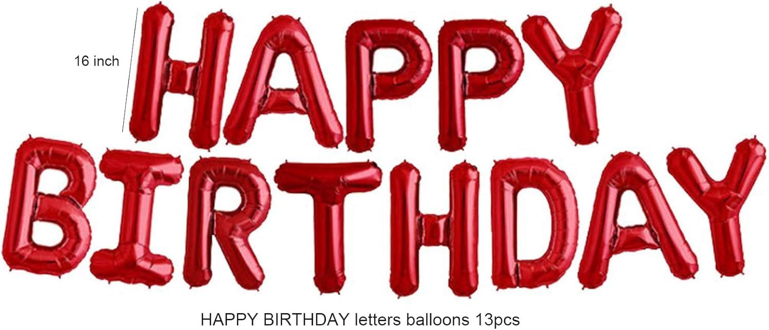 Red Happy Birthday Balloons，13Pcs Letters Balloons，2Pcs Giant Star Foil Balloons ，4Pcs Confetti ，11Pcs Latex Party Decorations And Supplies