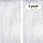 Metallic Tinsel Foil Fringe Curtains Party Photo Backdrop – 2-Piece Set, Size 100 x 200 cm, Silver
